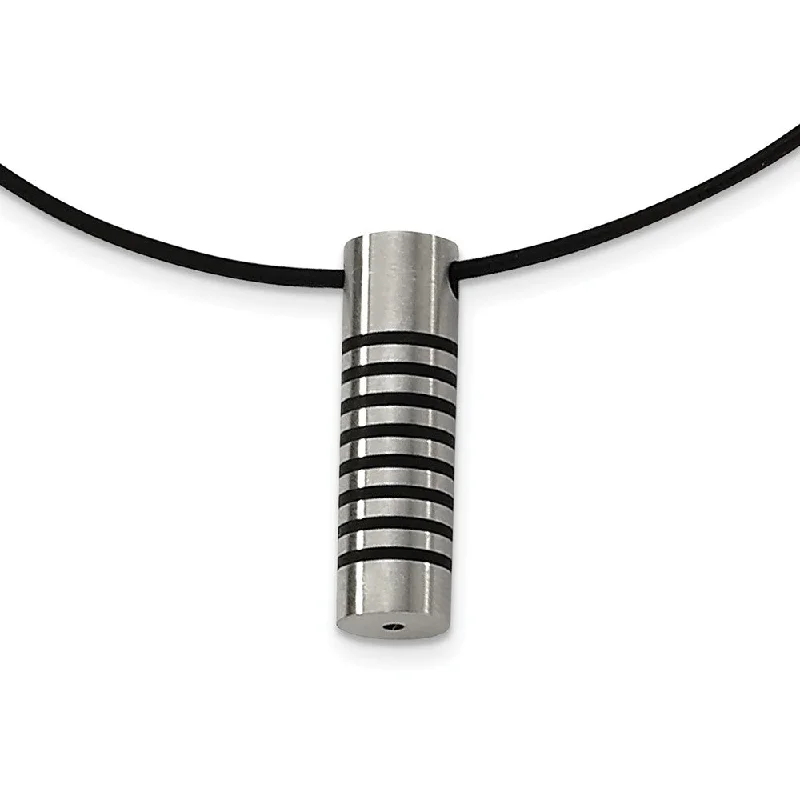 ladies-custom-layered-necklaces-Stainless Steel and Black Rubber Cylinder Necklace