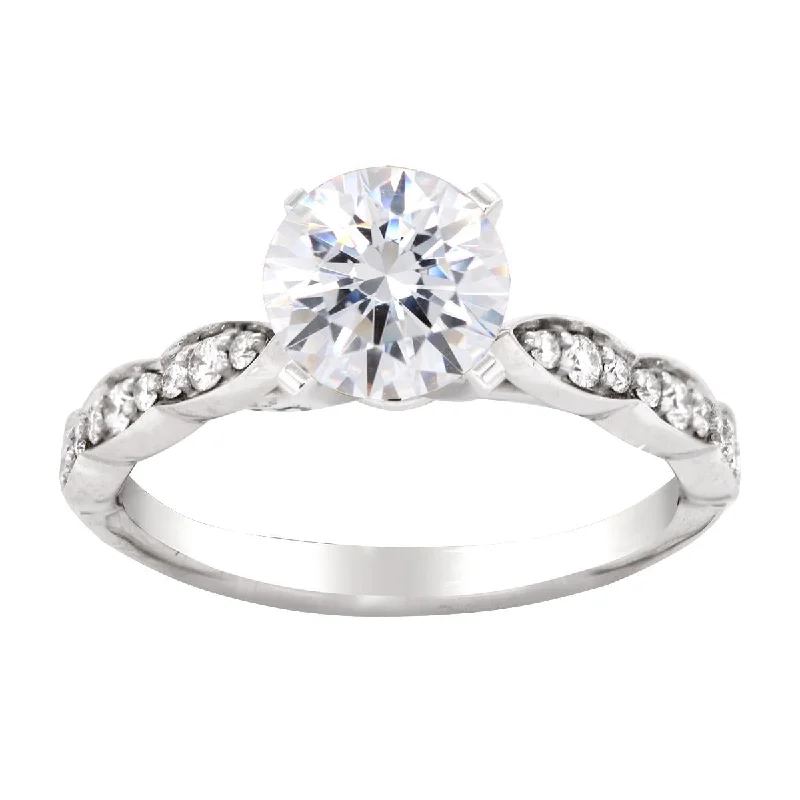 Ladies engagement rings slim vows -CLASSIC WHITE GOLD ENGAGEMENT RING SETTING WITH SCALLOPED SHANK, .16 CT TW