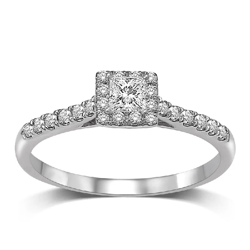 Ladies engagement rings retro vows -14K White Gold 1/2 Ct.Tw.Diamond Halo Engagement Ring