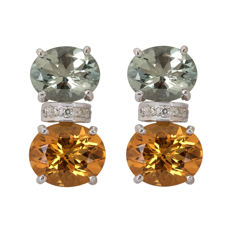 Ladies earrings cool shine -Earrings- Citrine, Green Quartz and Diamond