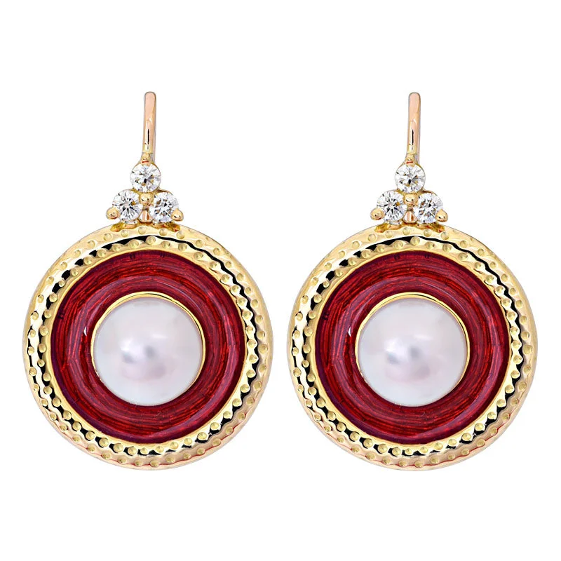 Ladies earrings for trade charm -Earrings- South Sea Pearl and Diamond (Enamel)