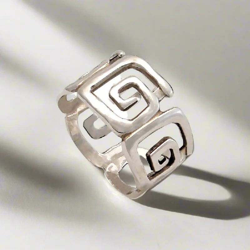 Ladies rings angular elegance -Greek Key Meander Ring in Sterling Silver, Meander Ring (DT-62)