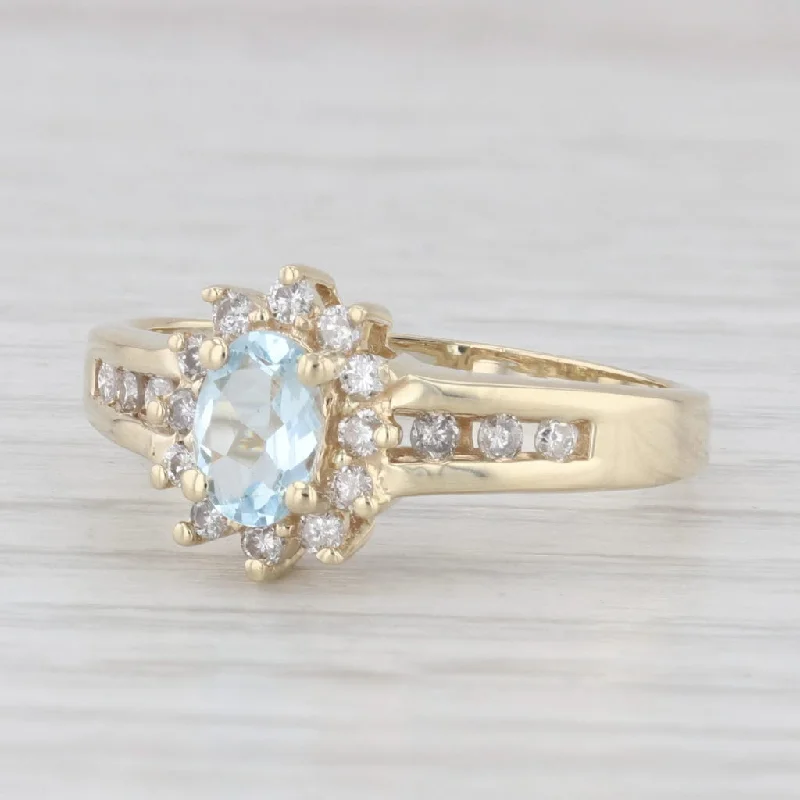 Ladies engagement rings elegant romance -0.54ctw Aquamarine Diamond Halo Ring 10k Yellow Gold Size 8 Engagement