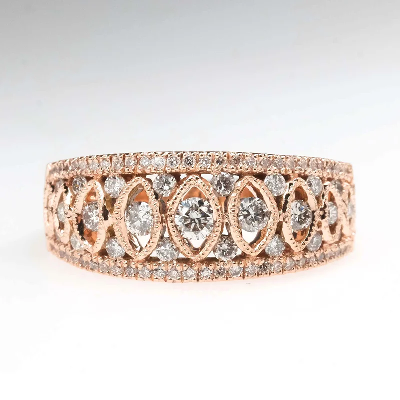 Ladies rings personalized engravings -0.62ctw Diamond Anniversary Filigree Wide Ring in 14K Rose Gold