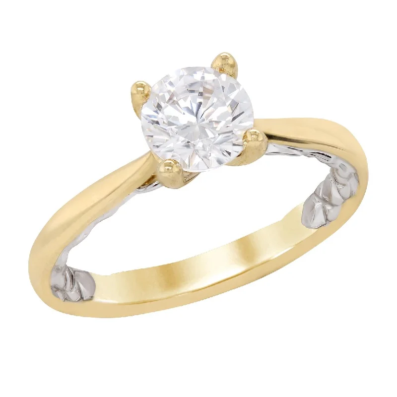 Ladies engagement rings with pearl howlite -A. JAFFE TWO-TONE GOLD SOLITAIRE ENGAGEMENT RING SETTING