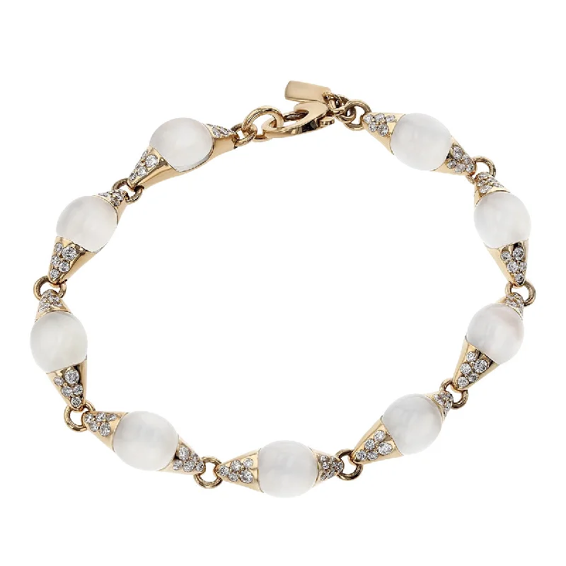 ladies-trendy-charm-link-bracelets-Moonstone and Diamond Bracelet