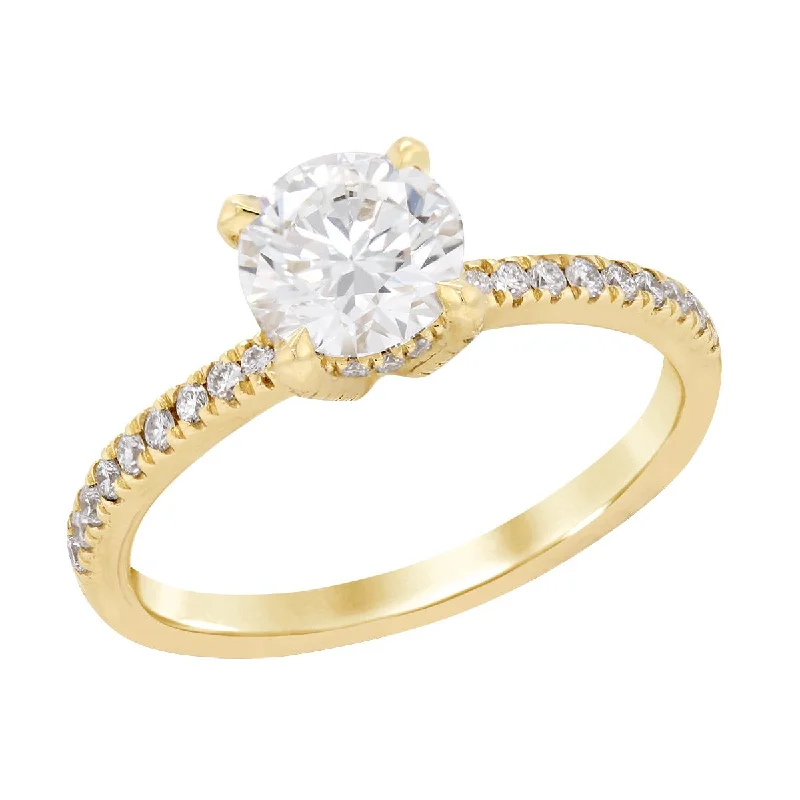 Ladies engagement rings for winter romance -YELLOW GOLD ENGAGEMENT RING WITH 1 CARAT LAB GROWN DIAMOND CENTER, 1 1/4 CT TW