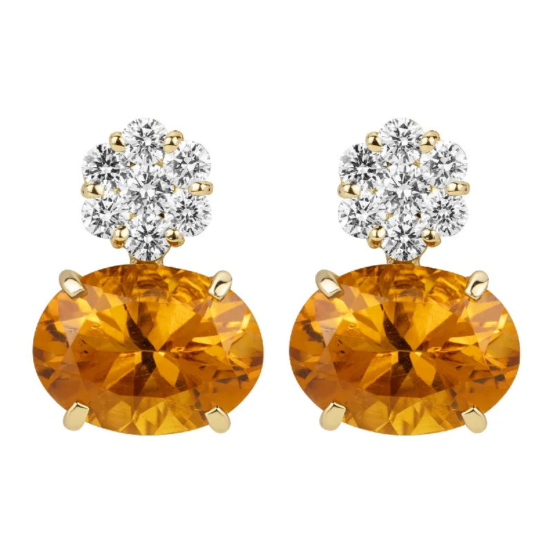 Ladies earrings textured elegance -Earrings - Citrine And Diamond