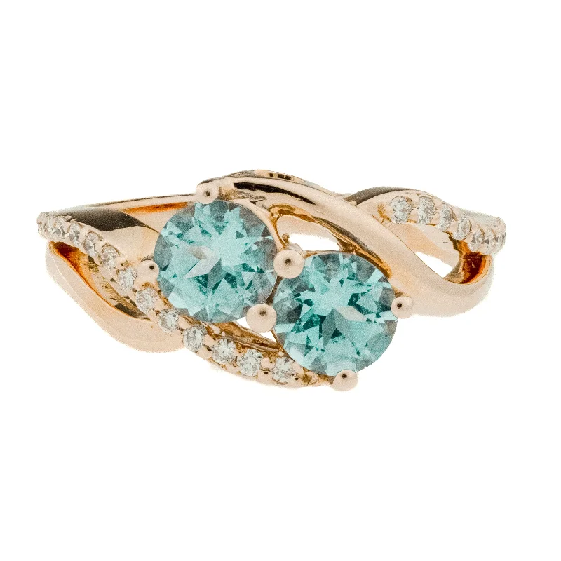 Ladies rings natural brilliance -0.98ctw Blue Topaz with 0.25ctw Diamond Accents Gemstone Ring in 14K Rose Gold - Size 4.75