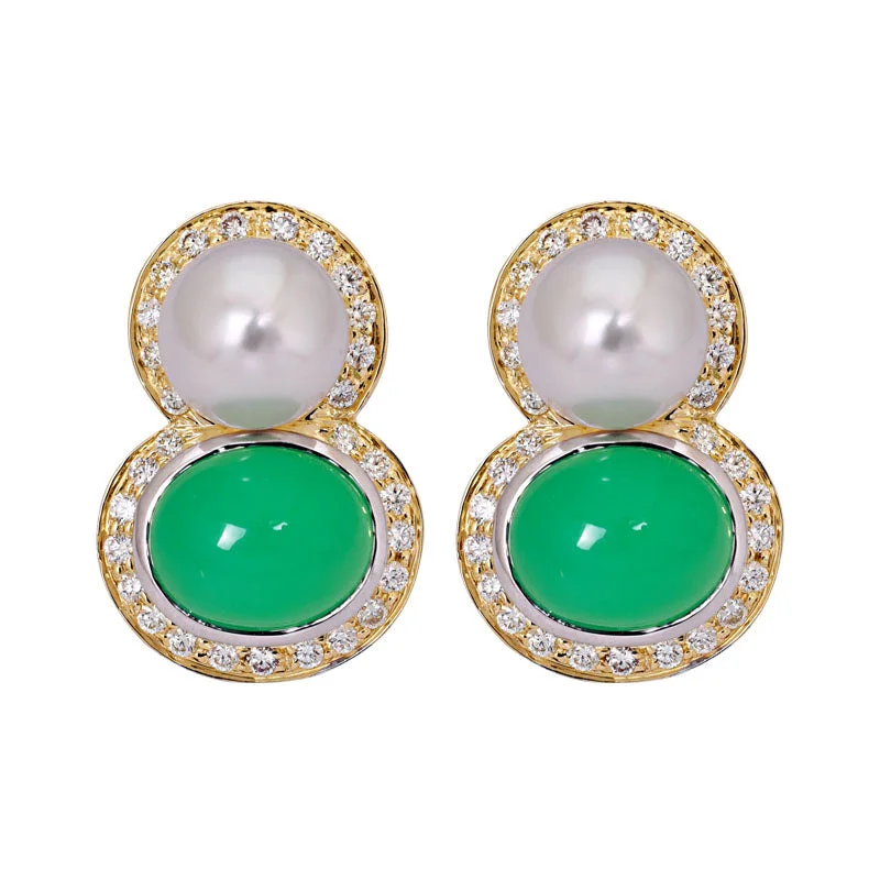 Ladies earrings artsy shine -Earrings- Chrysoprase, South Sea Pearl and Diamond