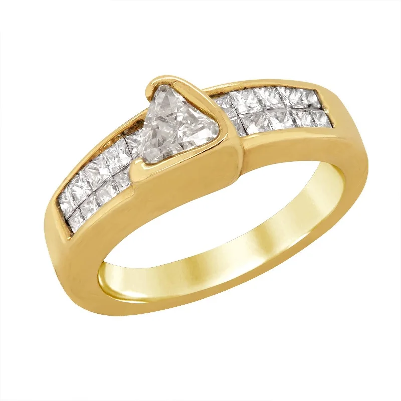 Ladies engagement rings stylish romance -YELLOW GOLD ENGAGEMENT RING WITH TRILLION DIAMOND CENTER, 1.18 CT TW