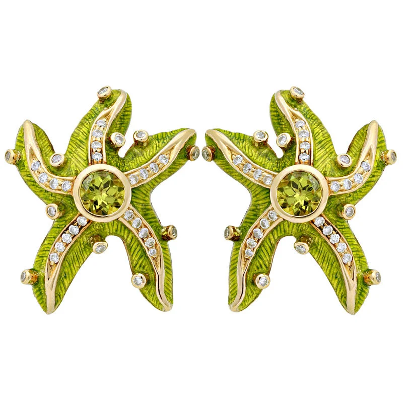 Ladies earrings cool shine -Earrings- Peridot And Diamond (enamel)