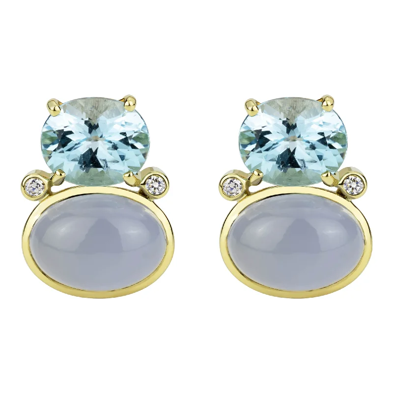 Ladies earrings with crescent charms -Earrings - Blue Topaz, Chalcedony And Diamond