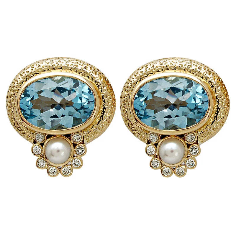 Ladies earrings with jet spinel -Earrings- Blue Topaz, Pearl And Diamond