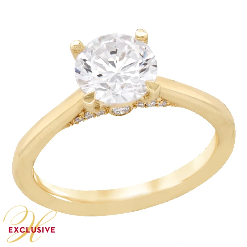 Ladies engagement rings with ruby jasper -YELLOW GOLD CATHEDRAL ENGAGEMENT RING SETTING, .10 CT TW