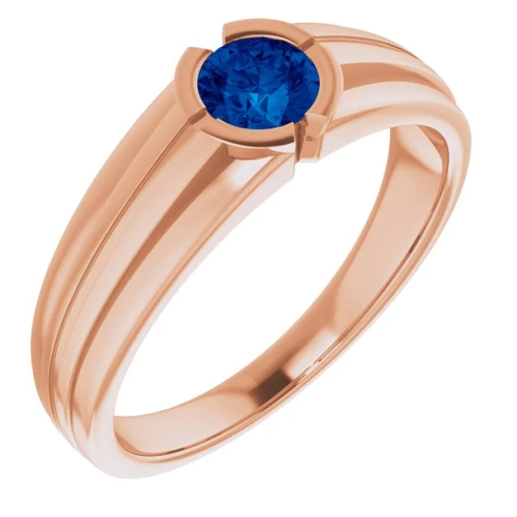 Ladies rings with blaze designs -14K Rose Lab-Grown Blue Sapphire Ring