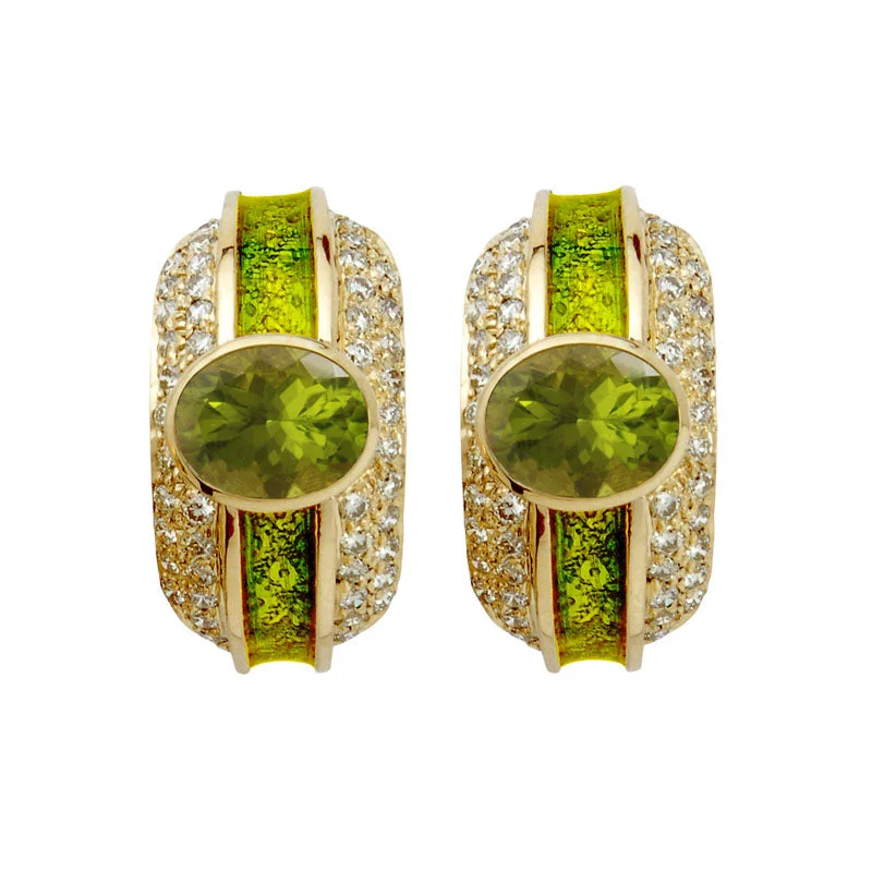 Ladies earrings for escape vibes -Earrings- Peridot And Diamond (Enamel)