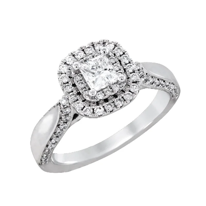 Ladies engagement rings fancy romance -WHITE GOLD ENGAGEMENT RING WITH DOUBLE DIAMOND HALO, 1 1/6 CT TW