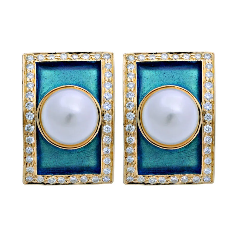 Ladies earrings for winter glow -Earrings-South Sea Pearl and Diamond (Enamel)