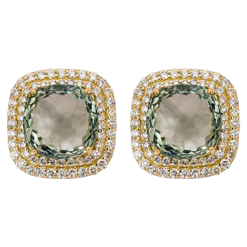 Ladies earrings with lunar sapphire -Earrings- Green Quartz and Diamond