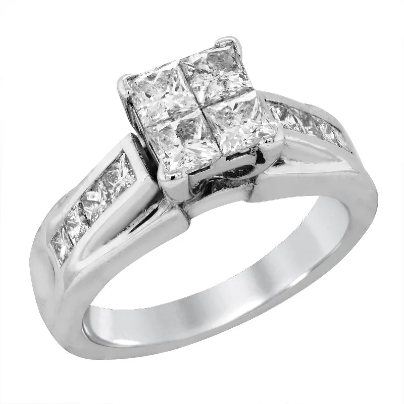 Ladies engagement rings for getaway unions -WHITE GOLD ENGAGEMENT RING WITH PRINCESS CUT DIAMONDS, 1 3/4 CT TW