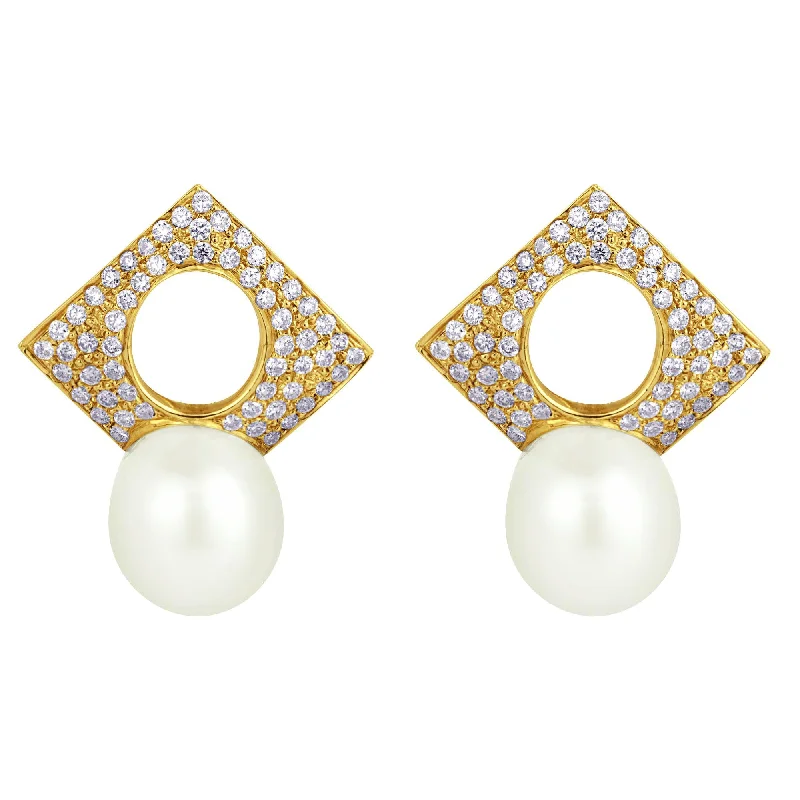 Ladies earrings muted brilliance -Earrings- South Sea Pearl And Diamond