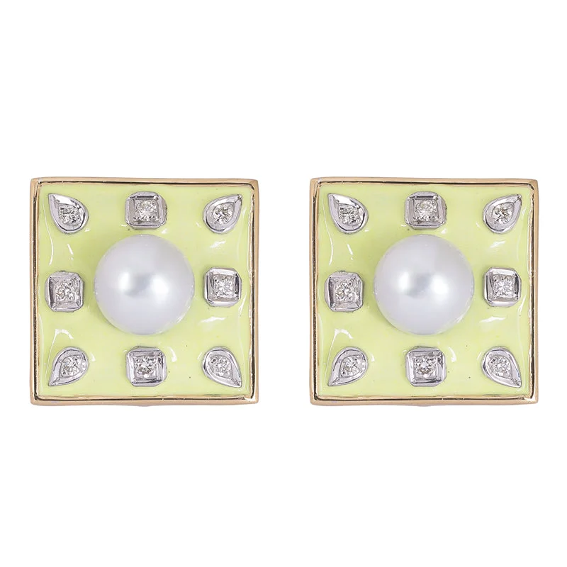 Ladies earrings for peak charm -Earrings- Pearl and Diamond (Enamel)