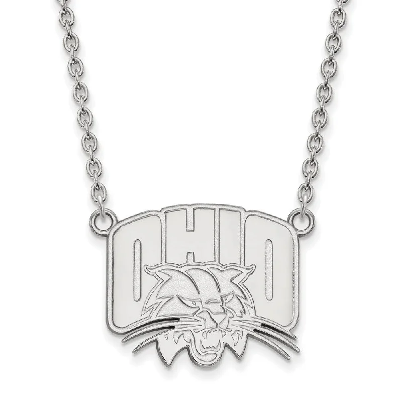 ladies-delicate-cable-chain-necklaces-10k White Gold Ohio U Large Pendant Necklace