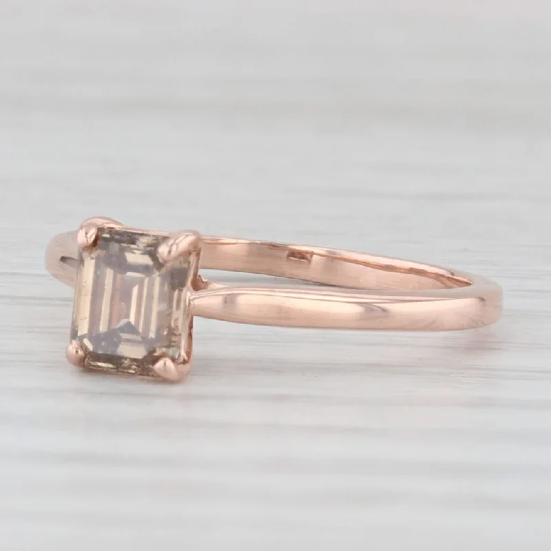 Ladies engagement rings slim vows -1ct Brown Diamond Emerald Cut Solitaire Ring 14k Rose Gold Size 7.25 Engagement