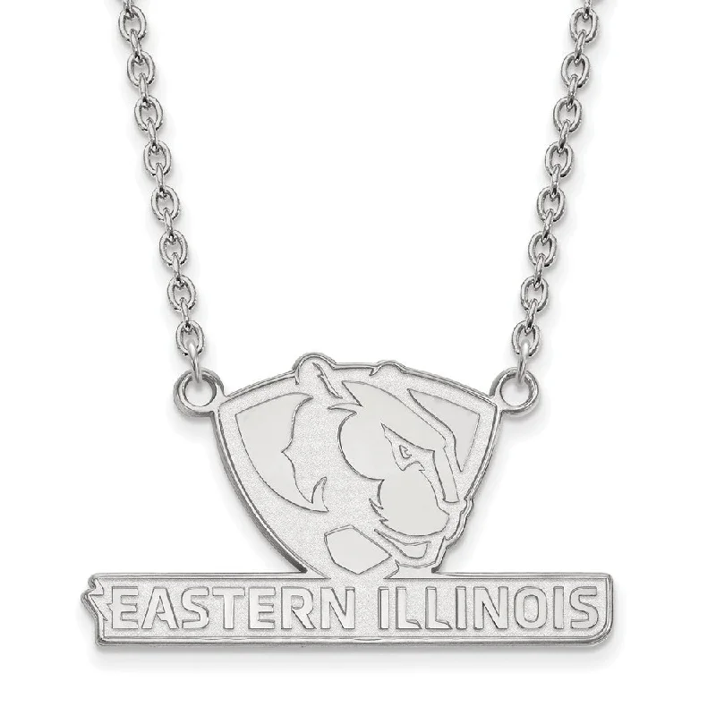 ladies-custom-layered-necklaces-Sterling Silver Eastern Illinois U Large Logo Pendant Necklace