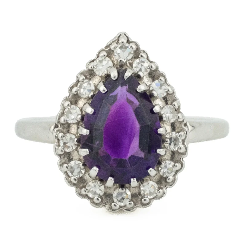 Ladies rings soft brilliance -3.30ctw Pear Purple Amethyst w/ Diamond Accents Gemstone Ring in 14K White Gold