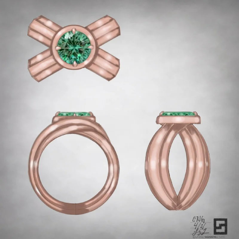 Ladies engagement rings for pure love -SCULPTURAL THREE PHASES EMERALD AXIS ENGAGEMENT RING