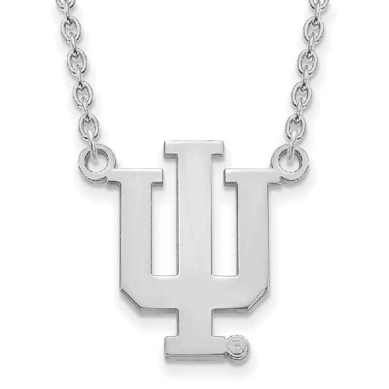 ladies-birthstone-station-necklaces-Sterling Silver Indiana U Large 'IU' Inititals Pendant Necklace