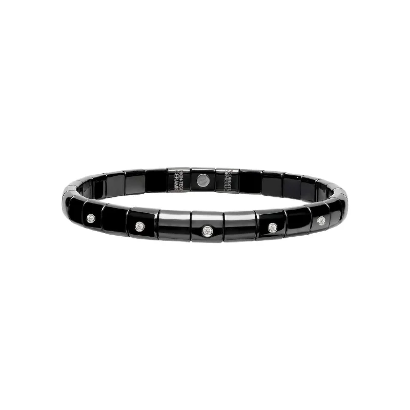 ladies-artisan-cable-bracelets-Diamond and Black Ceramic Pura Stretch Bracelet