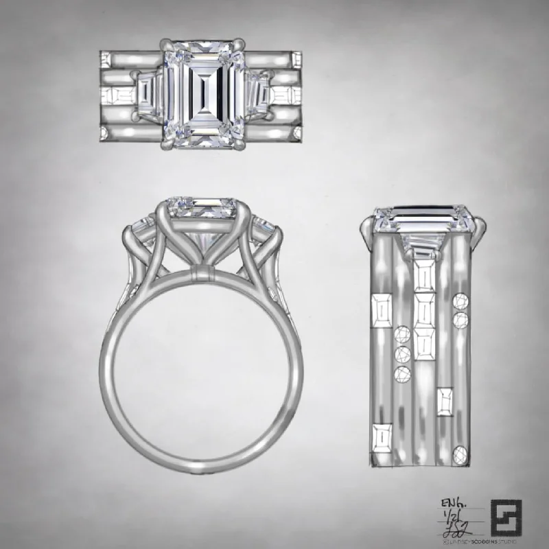 Ladies engagement rings with knot brilliance -EMERALD CUT ENERGY BAND ENGAGEMENT RING