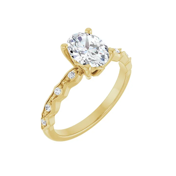 Ladies engagement rings with bite settings -GIANNA 14K Yellow Gold Oval Lab Grown Diamond Engagement Ring