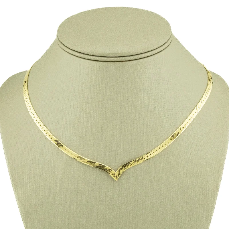 Ladies rings with pearl accents -3.8mm Herringbone V-Shape Chain 16" Necklace in 14K Yellow Gold