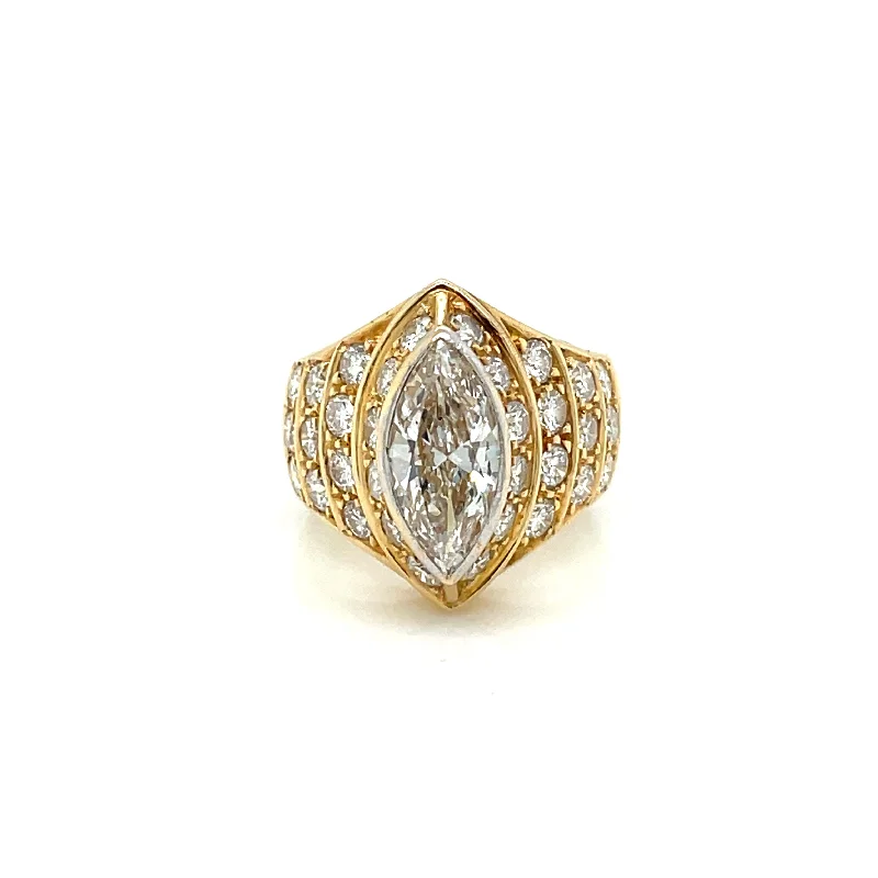 Ladies rings with dew motifs -Massoni Rome Certified 1.92 Carat Marquise Diamond Bombe Cocktail Ring