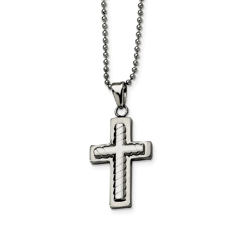 ladies-luxury-bib-necklaces-Stainless Steel Layered Cross Necklace - 24 Inch