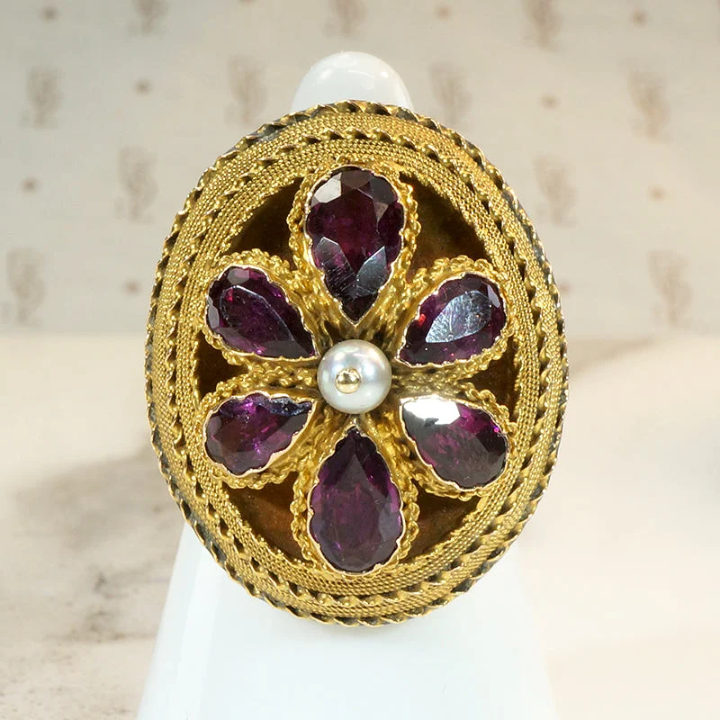 Ladies rings for journey charm -Gorgeous Georgian Garnet & Gold Cannetille Dome Ring