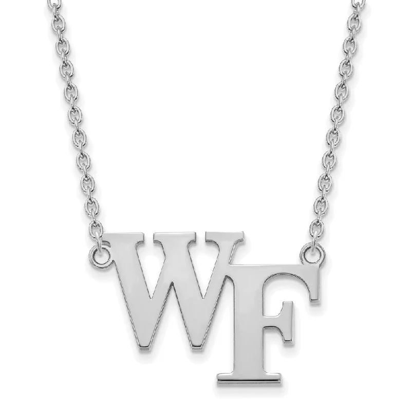 ladies-trendy-station-necklaces-14k White Gold Wake Forest U Large 'WF' Pendant Necklace