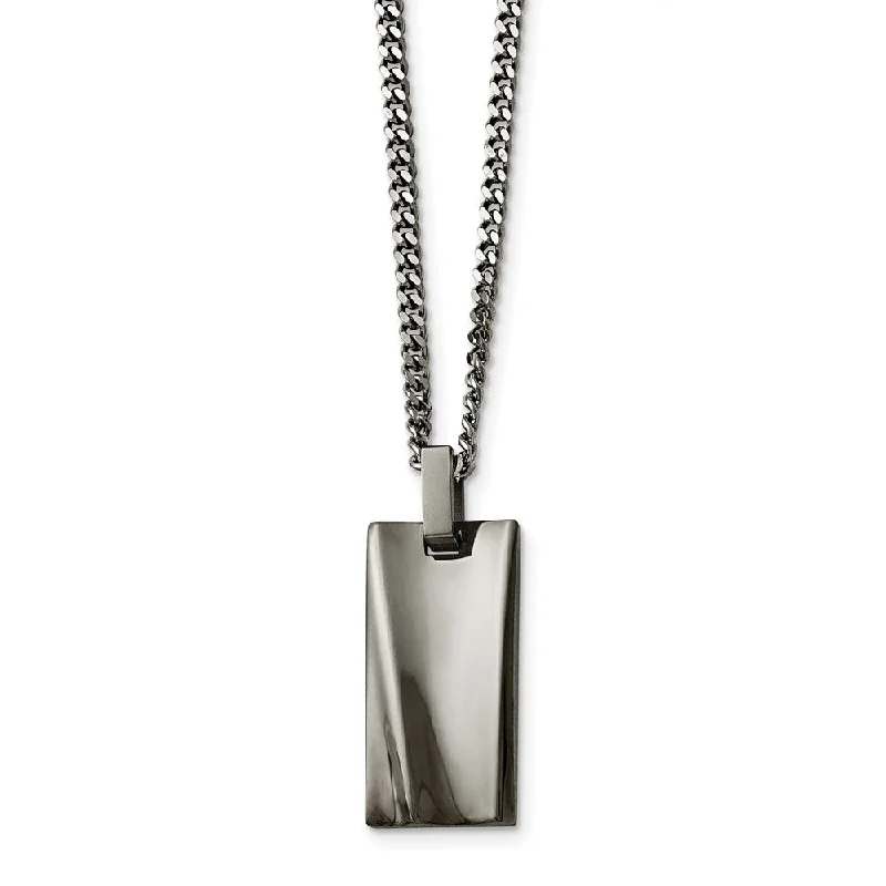 ladies-silver-heart-necklaces-Concave Rectangle Black Plated Stainless Steel Necklace, 22 Inch