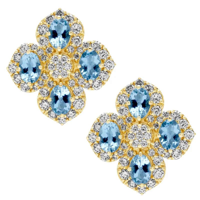 Ladies earrings with chord drops -Earrings - Aquamarine And Diamond (2395A)