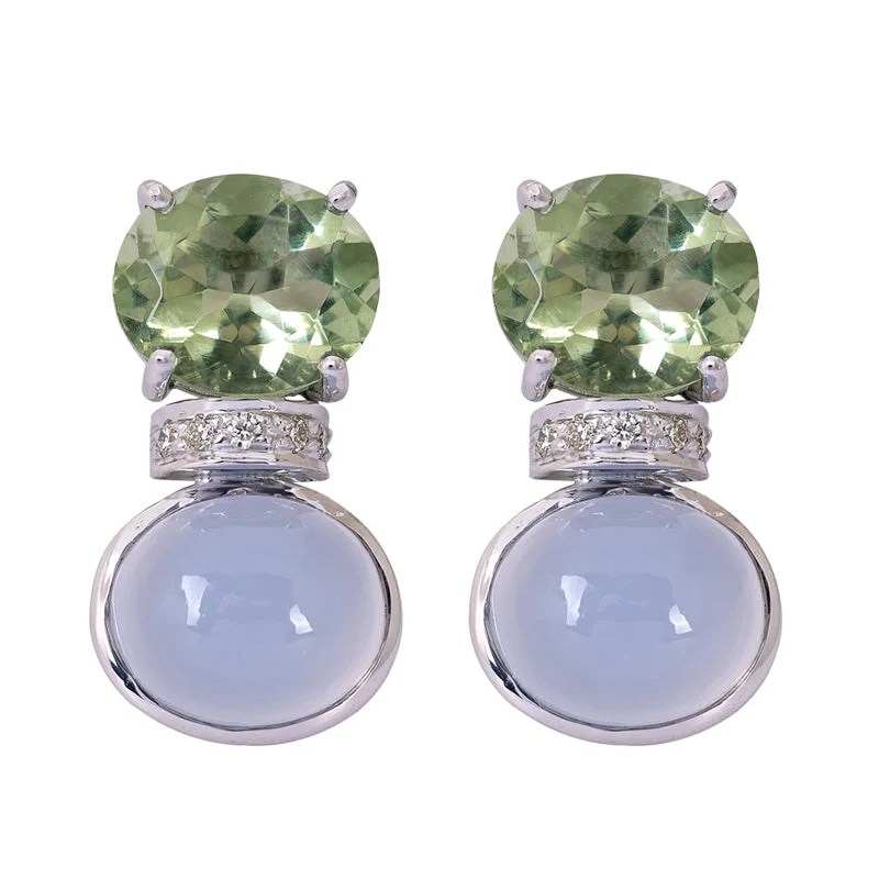 Ladies earrings for digital vibes -Earrings- Green Quartz, Chalcedony and Diamond