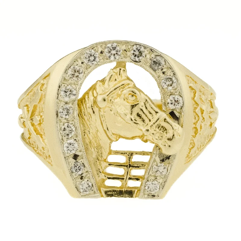 Ladies rings bold shine -0.30ctw Diamond Horseshoe Ring in 14K Two Tone Gold -Size 10.25