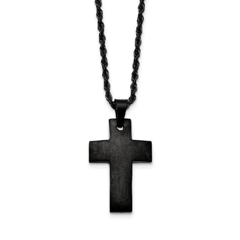 ladies-vintage-snake-chain-necklaces-Black Plated Stainless Steel Brushed Cross Necklace, 20 Inch