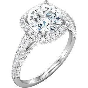 Ladies engagement rings for trade-day unions -10K White 5.2 mm Round 1 CTW Diamond Engagement Ring