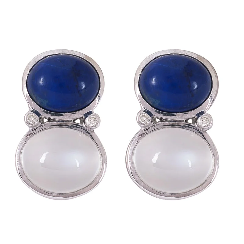 Ladies earrings for fearless charm -Earrings- Lapis Lazuli, Moonstone and Diamond