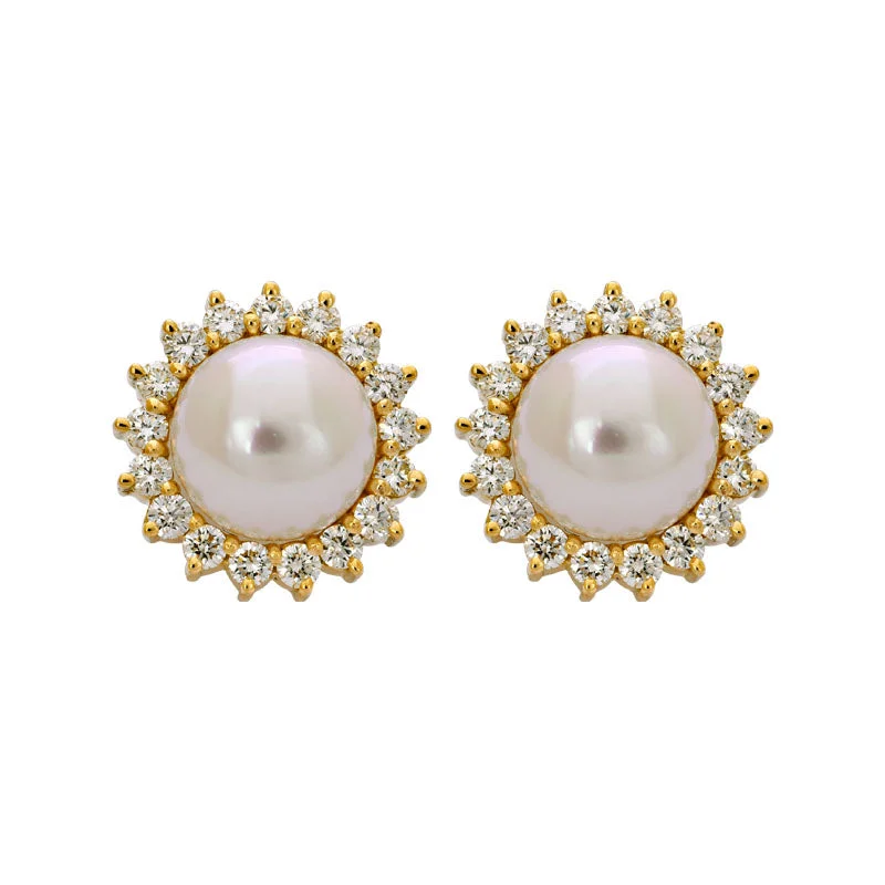 Ladies earrings for cafe vibes -Earrings- South Sea Pearl and Diamond