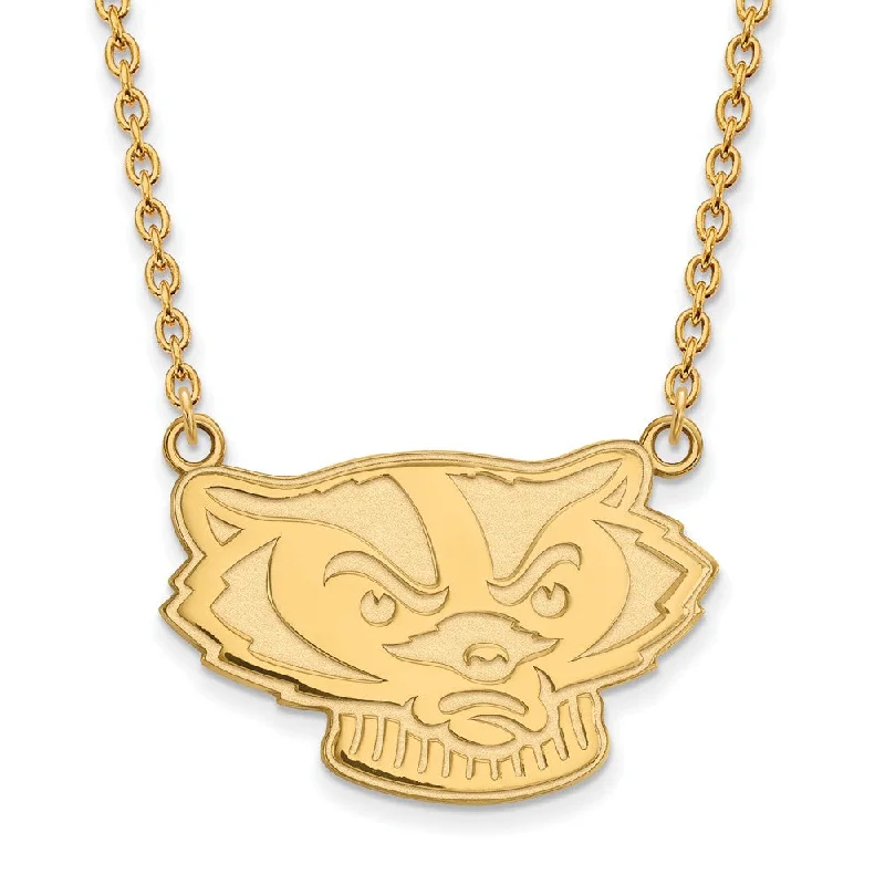 ladies-flower-bib-necklaces-14k Gold Plated Silver U of Wisconsin Large Badger Pendant Necklace